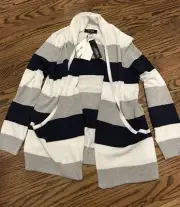 NEW Chloe + Jasmine Stripe Cardigan Sweater Size L Blue Multi Stripe NWT