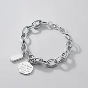 [HEYONA] Women Jewelry 925 Silver Sterling Bracelet Fashion Cuff Bangle Chain Bracelets, Vintage Polygon Nameplate Engraving Letters Charm Fancy Link Chain Gothic Punk Bangle Adjustable Lucky Ankle
