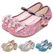 Girls' Glitter Princess Party Shoes – Sparkling Mary Jane Dress Shoes with Bow and Rhinestone Details, Perfect for Weddings and Special Occasions