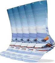 [BVNMT] Super Value Fashion Large Chemical Fiber Men's And Women's Breathable Winter Skiing Printed Stockings 5 Pairs of Super Soft Non-binding Moisture Wicking Christmas Socks 15.7 in
