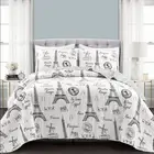 LUSH DECOR 3 PIECE KING SIZE COTTON QUILT SET STYLE PARIS BONJOUR COLOR WHITE