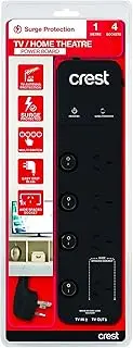 Crest Power Board 4 Outlet Wide Socket Switched Black Surge Protected Powerboard