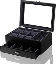 Baskiss Watch Box with Drawer, Double-layer Jewelry Organizer Case with Glass Lid, Display Storage Holder for Men Woman Anniversary Wedding Birthday (6 Slot - Large)
