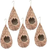 TOBBOMEY 5pcs Hanging Birdhouse Pendant Handmade Bird Breeding Nest Durable Outdoor Shelter for Finch Canary Lovebird Natural Woven Craft for Comfortable Living Space