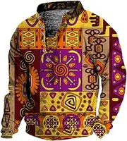 [HanzhuoLG] Men's Vintage Western Tribe Print Henry Neck T Shirt Spring Autumn Outdoor Sports Tactical Long Sleeve Tshirts Color10 XXL