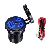 Dual PD+QC 3.0 USB Port Car Cigarette Lighter Socket Plug LED Indicator 12V-24V