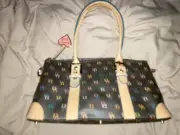 Dooney And Bourke Chocolate Coated Canvas Monogram Satchel