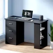 Black Computer Desk With 3 Drawers & Shelves 120cm