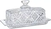 Crystal Covered Butter Dish 8" Classic Glass Butter Holder Clear 2-Piece