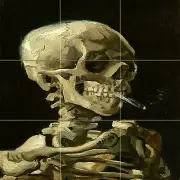 Skull of a Skeleton with Burning Cigarette Tile Mural Kitchen Backsplash 18x18