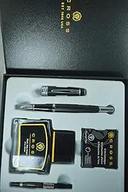 [Cross] Limited Series Diamond Cut Multi-groove Center Ring Bailey Fountain Pen Gift Set with Bottled Ink, Converter and 6 Ink Cartridges - Matte Black (AT0456H-11MS/4)…
