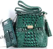 Brahmin Margo Crossbody Emerald Leather Bag+ Slim Wallet+ Long Tassel NWT
