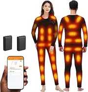 [IMYOGI] Cozy Electric Heating Underwears Suit, APP Control Heated Base Layer Shirt and Pant Thermal Long John Set for Man Woman
