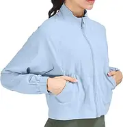 [VENLOTA] Women's Athletic Jackets, Lightweight UV Protection Shirts, Full Zip Workout Jacket, Long Sleeve Sun Shirt(Large), Blue, Large