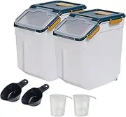 Qiveno Large Flour Storage Container Bin 25Lb, 2Pack Airtight Rice Storage Containers with Wheels Seal Locking Lid, BPA Free with Measuring Cup&Scoop for Flour, Rice, Grain(Blue)