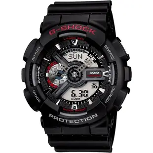 CASIO 卡西歐 G-SHOCK 經典紅黑重機雙顯手錶-55mm GA-110-1A