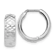 10K White Gold Polished And D/C Hoop Earrings
