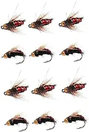 12pcs Tungsten Bead Flash Back Pheasant Tail Nymph Fly Fishing Flies,Trout and Grayling Fishing Lure,Nymph Wet Fly