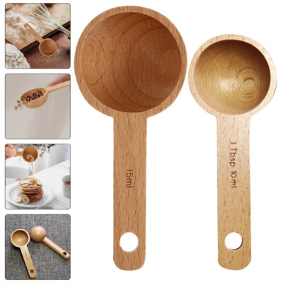 2 Pcs Wooden Measuring Spoon Coffee Scoops for Ground Bean Reusable