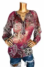 Chico’s 1 or M Top NWT$64 Sheer Lite Wgt Shell Shiny 1/2 Button Up 3/4 Sleeves