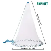 OZNALA 10ft Fishing Cast Net Quick Throw Mesh Nylon Drawstring Chain Bottom Spread