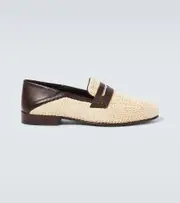 [Manolo Blahnik] Manolo Blahnik Padstow leather-trimmed raffia penny loafers AU 7 beige