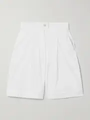 [Max Mara] Max Mara - Sultano Pleated Cotton-blend Poplin Shorts - White - UK 14 UK 14 White