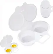 Wzenclave 1pcs Microwave Egg Cooker Double Drain Poached Egg Cups Kitchen Essentials Food Grade cooking Ware Microwaveable and Easy to Cook 2 Cavity Nonstick Poached Egg Maker With Lid
