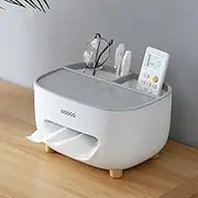 Tissue Box Holder Rectangular Facial Tissue Box Cover with Remote Control Holder, Multifunction Nightstand Napkin Storage Box, Pumping Paper Dispenser for Bathroom, Bedroom, Kitchen, Office