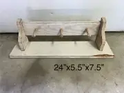 WHITE RUSTIC SHABBY CHIC 3 HOOK SHELF WALL RACK WOOD 24” X 5.5” X 5.5 INCHES