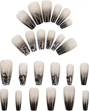 Beaupretty Elegant Temporary Nails Glue for Women Medium Length Glitter Rhinestones Nail Tips