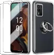 [HuiYouMY] [4-in-1] Case and 2 Tempered Glass for Nokia XR21 5G, with Ring, Case Silicone Case Shockproof Nokia XR21 5G Protective Film Tempered Film Mobile Phone Case Silicone