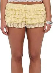 [Foidiccx] Women Lace Bloomer Shorts Y2K Sexy Low Rise Ruffle Lolita Pettipants Layered Pumpkin Pants Ruched Mini Booty Shorts