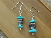 New Pretty Amethyst & Turquoise Chip Bead & Sterling Silver Earrings