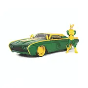 Jada Toys 1:24 Scale Loki Figure With Ford Thunderbird 1963 Diecast Model Car Green