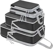 [AISHENG] Compression Packing Cubes Set of 4, Travel Storage Bags Packing Cubes for Carry On Suitcases, Multifunctional Clothing Sorting Packages, Travel Packing Luggage Organizer Pouch, Shoe Bags (Black)