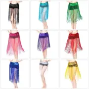 Belly Dance Sequins Skirt with Tassels Rave Party Fringed Hip Scarf for Women