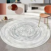 Round Washable Rugs Bedroom Area Rugs Soft Touch Short Pile Living Room Rug Home Decor Office Carpet Retro Abstract Tree Ring Blue/Gray1, ø 140 cm