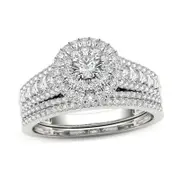 1 CT. T.W. Diamond Double Frame Multi-Row Bridal Engagement Ring Set in 14K White Gold