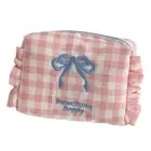 Large Capacity Women Cosmetic Bag Ruffle Edge Checkered Coin Purse
