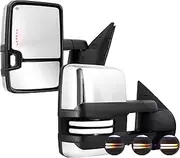 Switchback Towing Mirror, for 2007-2014 Chevy Silverado GMC Sierra Tow Mirrors with Power Adjusted Heated Glass Running Light Turn Signal Light Backup Lamp, Chrome
