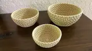 Knitted Bowl - Set Of 3 Nesting Plastic Bowls Decorative Home Decor - Desert Tan