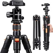 [K&F Concept] 64''/162cm DSLR Tripod,Lightweight and Compact Aluminum Camera Tripod with 360 Panorama Ball Head Quick Release Plate for Travel and Work B234A1+BH-28 (Orange)