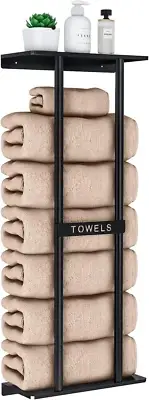 Bathroom Wall Mounted Towel Rack 30 Inch With Shelf Holds 6 Towels Black