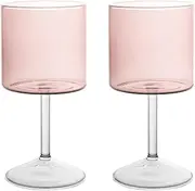 H&H Daylight Set of 2 Pink Borosilicate Glass Stemware 23cl