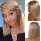 Ash Blonde Human Hair Wig 13x6 Transparent Lace Frontal Bob Wigs Remy Hair 18...