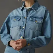 NWT Anthropologie Triarchy Denim Jacket Ms. Cali Embellished Crop in Blue