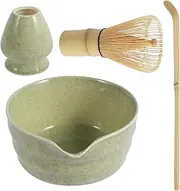 Handcrafted Bamboo Matcha Whisk Set - Reusable Tea Making Kit With Ceramic Bowl, Whisk Holder, Scoop, and 500ml Mottled Bowl for Tea Lovers (Matcha Green)