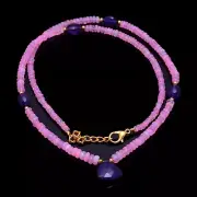 Pink Ethiopian Opal Rondelle Beads Necklace 925 Silver Chain Amethyst Stone