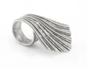 Leaf Hammered Ring Adjustable Antique Silver Plated Brass 7-9us inner size 4808